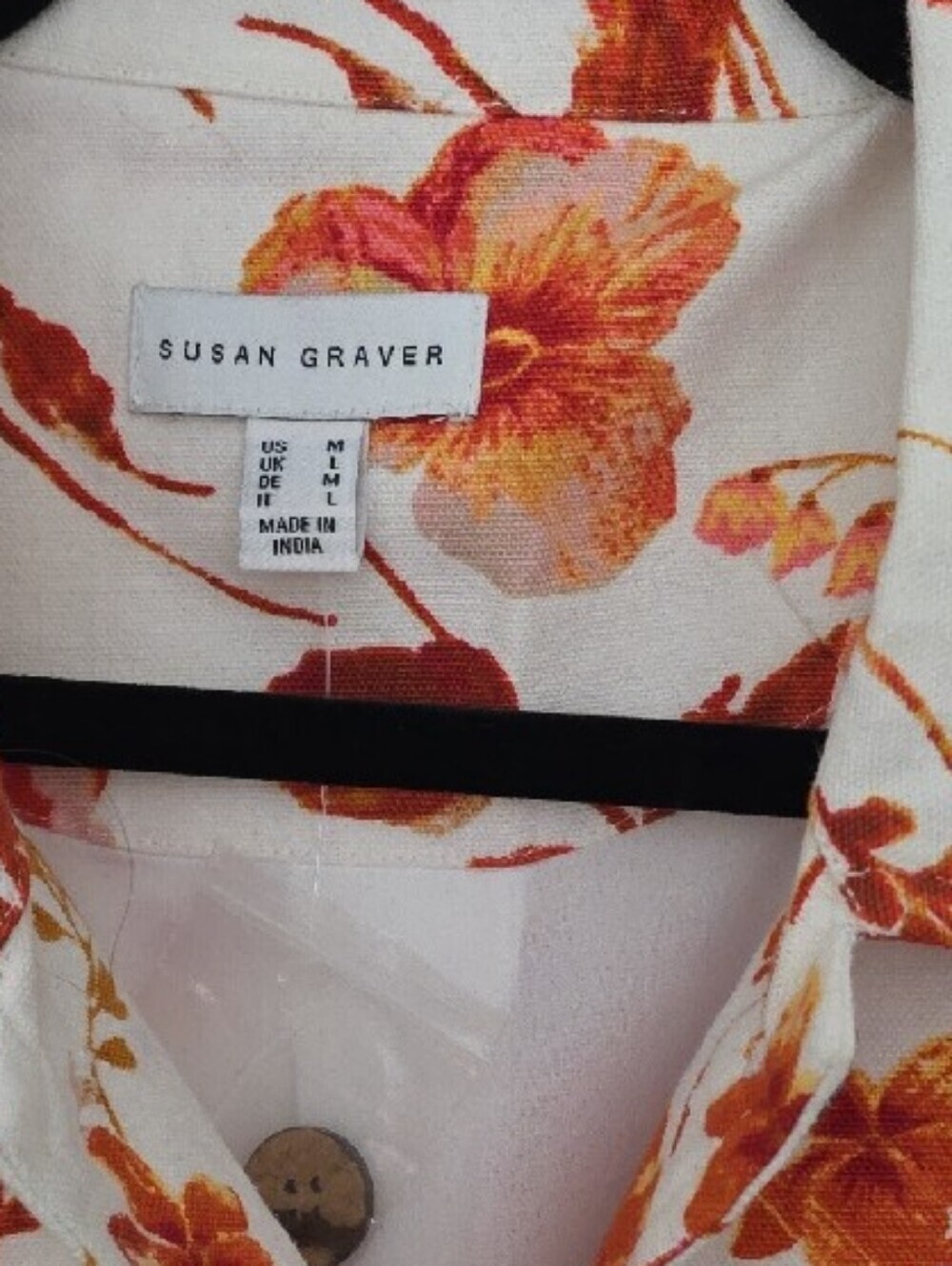Susan Graver White Button-Front Shirt with Red & Orange Floral Print - Picture 2 of 8